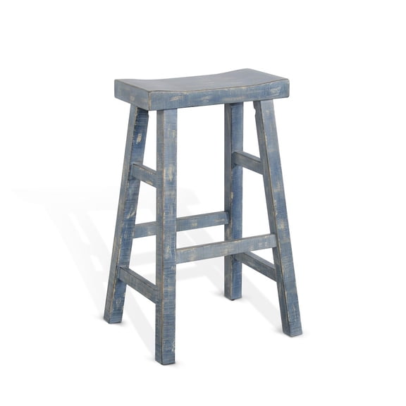Sunny Designs Marina 30" Mahogany Wood Saddle Seat Stool in Ocean Blue -Set of 2