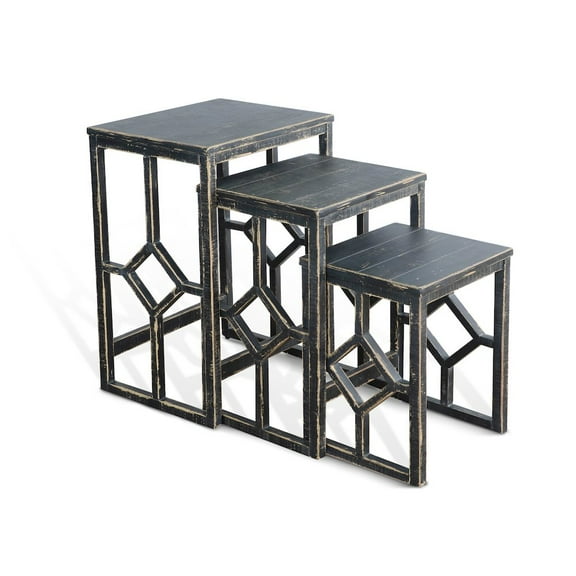 Sunny Designs Marina Black Sand Solid Wood and Veneers Nesting Table