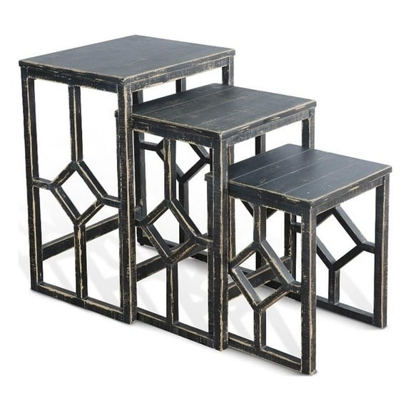 Sunny Designs Marina Black Sand Solid Wood and Veneers Nesting Table