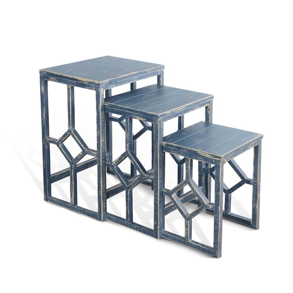 Sunny Designs Marina Ocean Blue Solid Wood and Veneers Nesting Table
