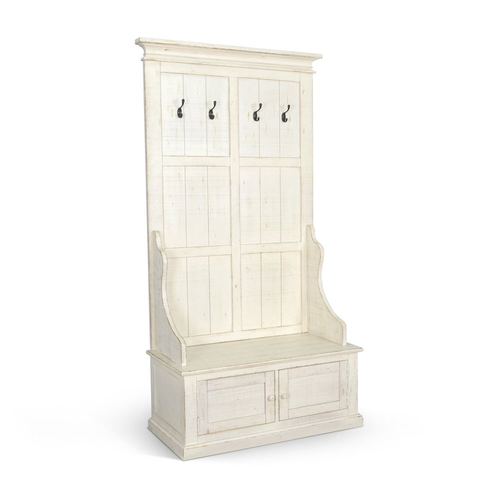 Marina White Sand Mahogany Hall Tree with Storage Bench