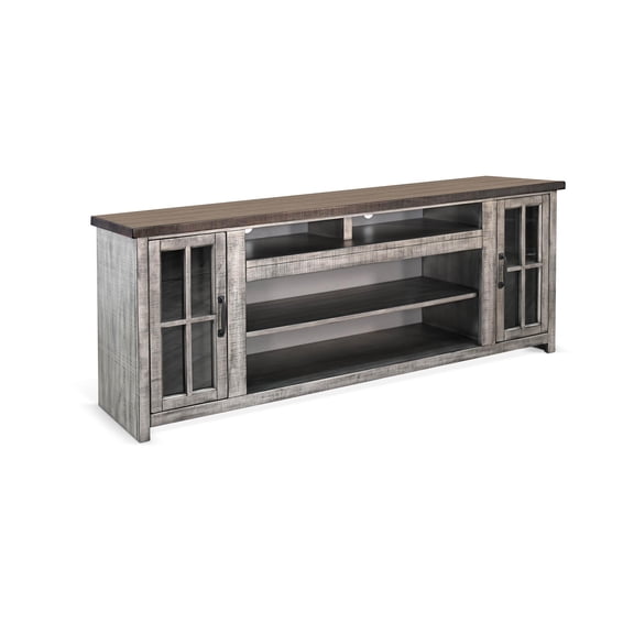 Sunny Designs Rustic Gray 76-Inch TV Stand with Glass Doors Console