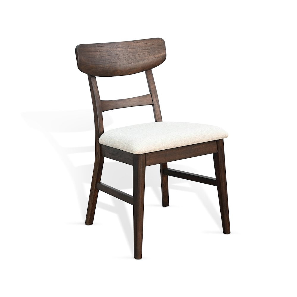 Mid-Century Brown Wood Dining Chair with Upholstered Seat