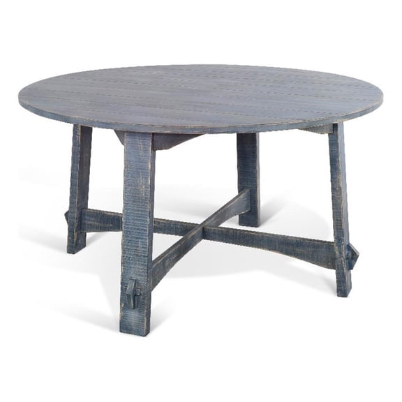Sunny Designs Marina 54" Round Farmhouse Mahogany Dining Table in Ocean Blue