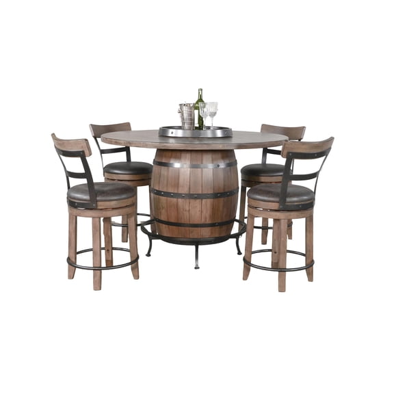 Sunny Designs Round Pub Table with Wine Barrel Set