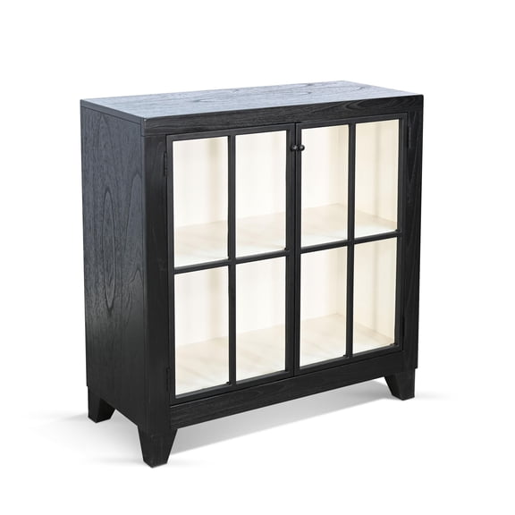 Sunny Designs Ryan Modern Black Glass Door Cabinet with Shelving