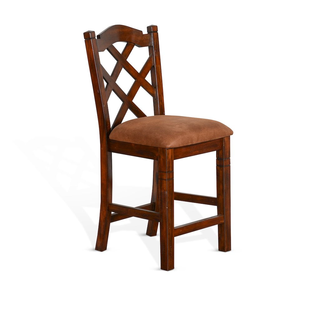 Dark Chocolate Mahogany Double Crossback Barstool with Microfiber Cushion