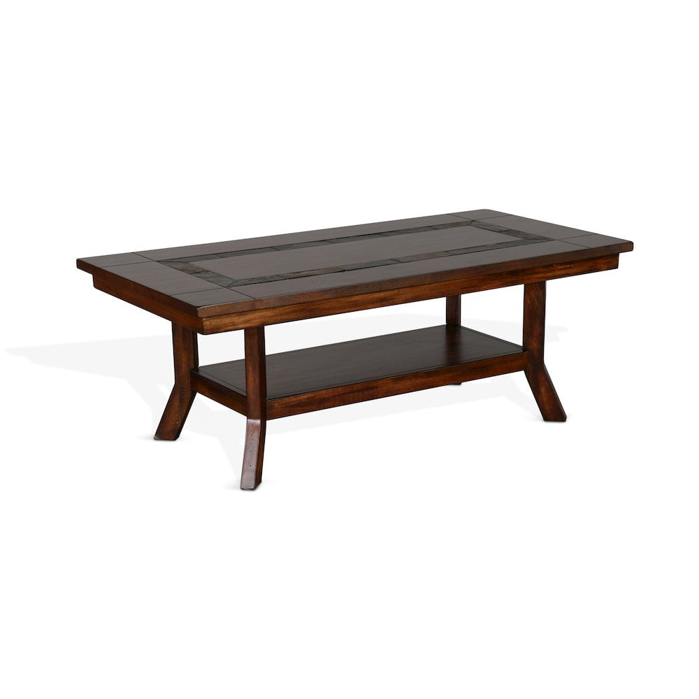 Santa Fe Dark Chocolate Rectangular Wood Coffee Table with Slate Inlays