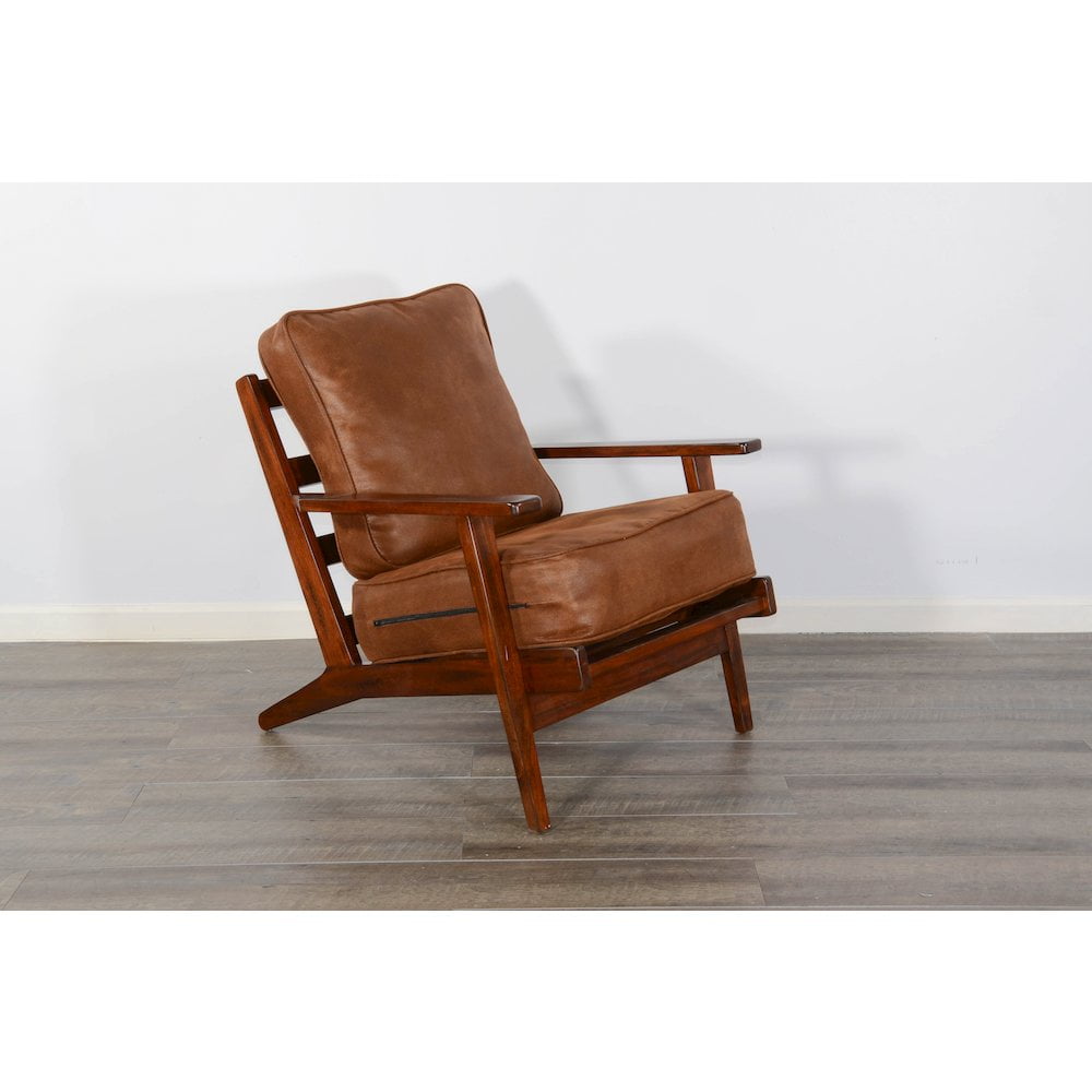 Traditional Dark Chocolate Leather Accent Chair with Plush Cushions