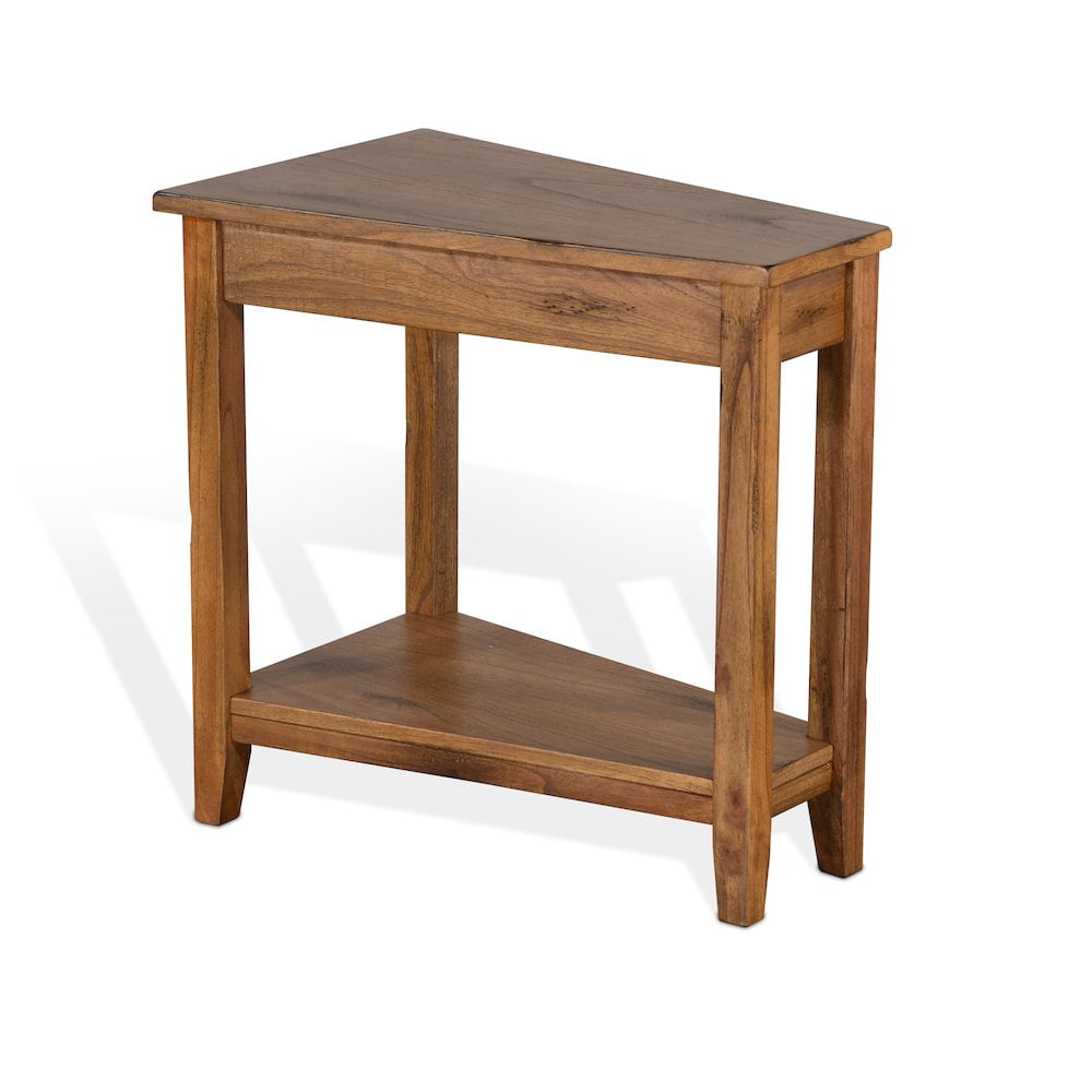 Rustic Oak Triangular Wood Chair Side Table with Shelf