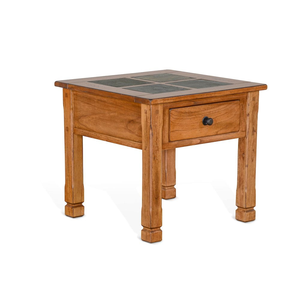 Sedona Rustic Oak and Slate Square End Table with Storage