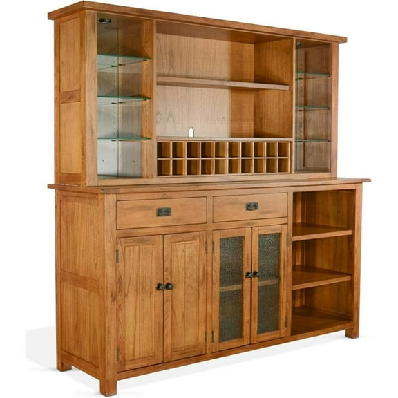 Sunny Designs Sedona 80" Transitional Wood Buffet and Hutch in Rustic Oak
