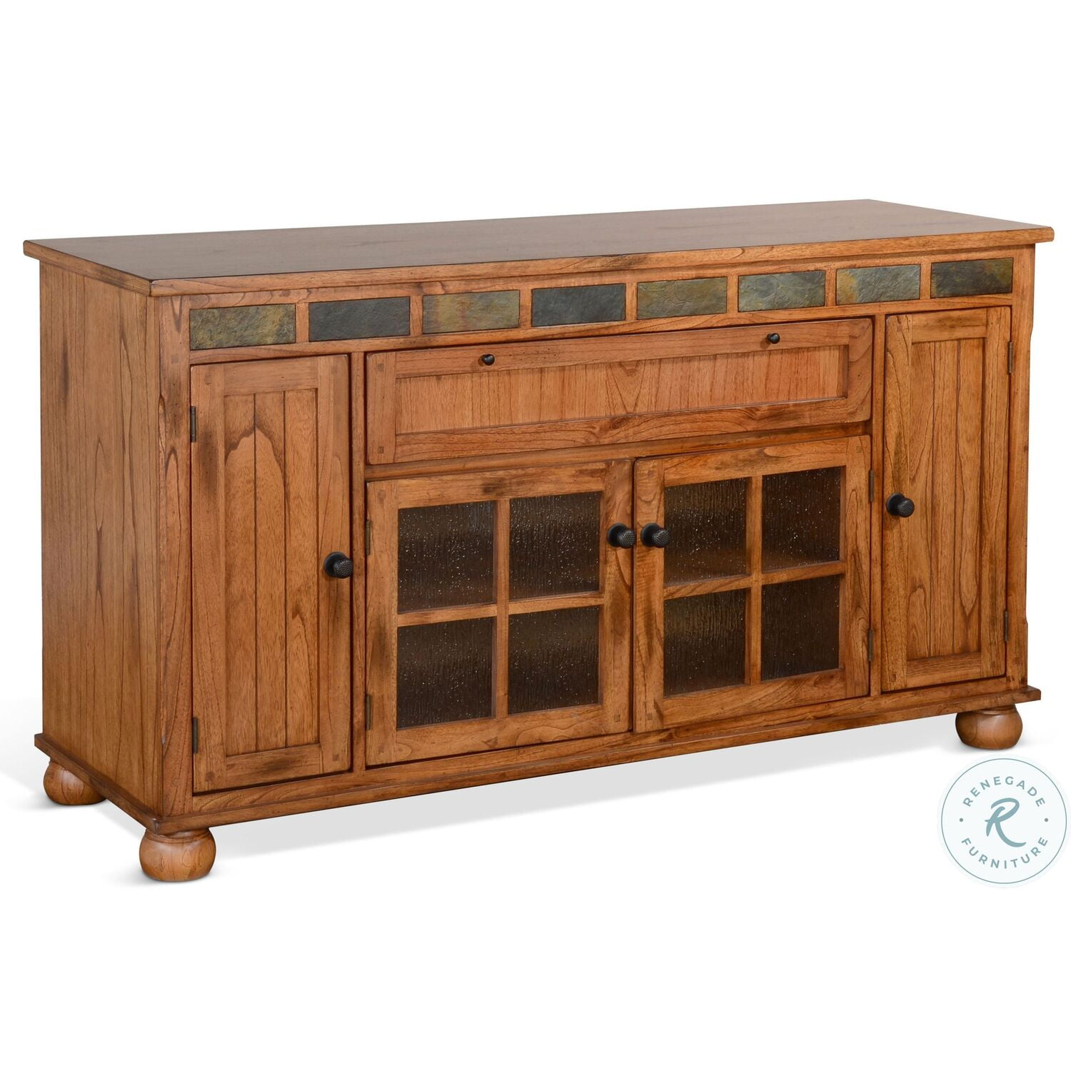 Rustic Oak 62" Traditional TV Console with Cabinet