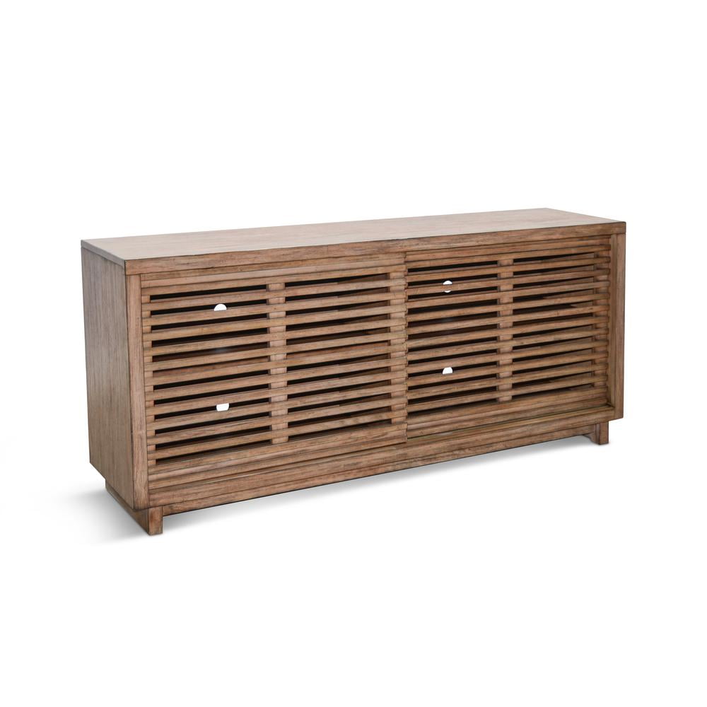 Rustic Brown Wood TV Console with Slatted Doors