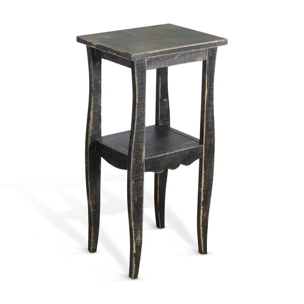Marina Black Sand Solid Wood End Table with Shelf