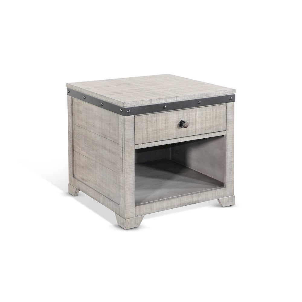 Alpine Gray Mahogany and Metal Square End Table with Storage