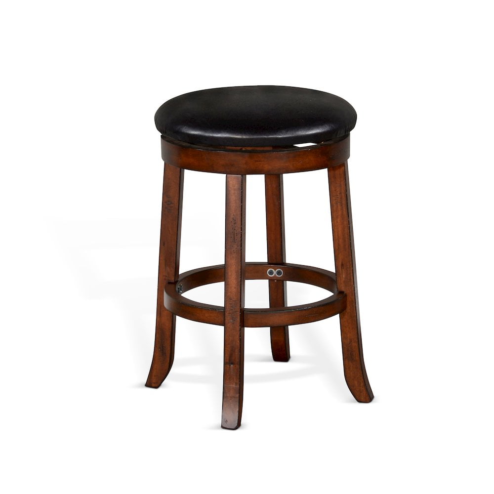 Tuscany Dark Brown Mahogany Wood Backless Swivel Stool