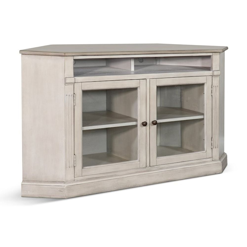 Westwood Village Traditional Corner TV Stand with Cabinet, White and Brown