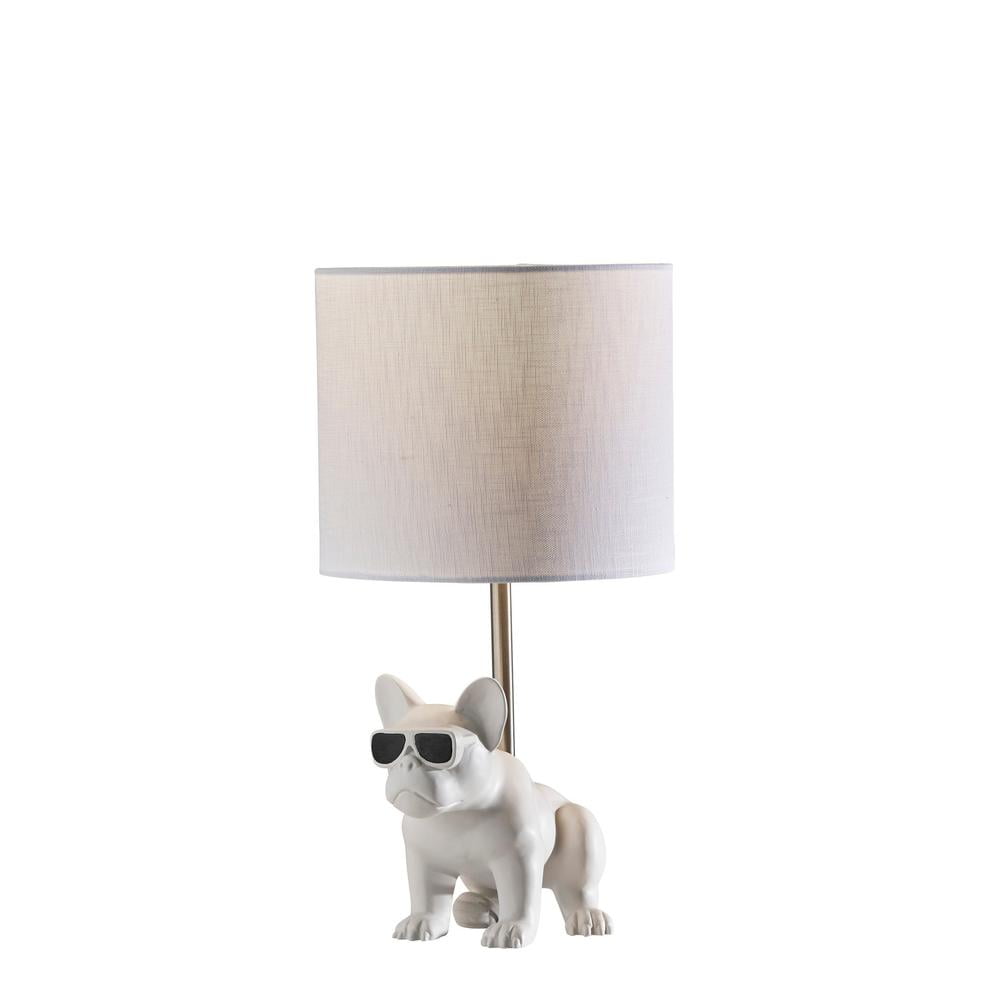 White Bulldog Novelty Table Lamp with Textured Shade