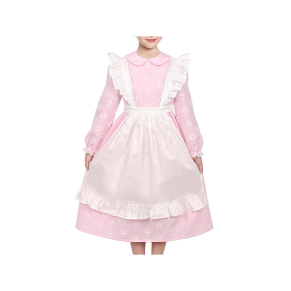 Sunny Fashion 3 Piece Set Girls Dress Pastoral Daisy Gingham Ruffle Pinafore Bonnet Cosplay 7 Years