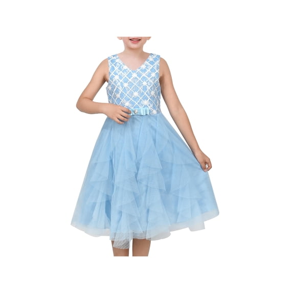 Sunny Fashion Flower Girl Dress Blue Net Ruffle Wedding Vintage Formal Gown Mesh 12 Years