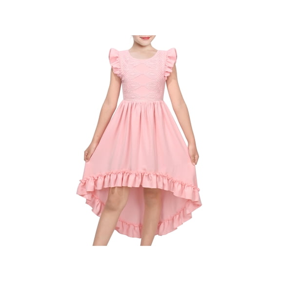 Sunny Fashion Flower Girls Dress Blush Pink Lace Ruffle Trim High Low Romantic Casual Formal Spring Pageant 12 Years