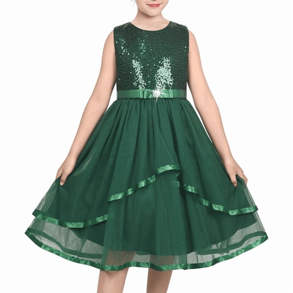 Sunny Fashion Flower Girls Dress Emerald Sparkle Sequin Bridesmaid Pageant Birthday 4 Years