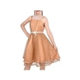 thumbnail image 1 of Sunny Fashion Flower Girls Dress Tulle Spaghetti Strap Pearl Ruffle Hem Formal Ball Gown Brown 6 Years, 1 of 8