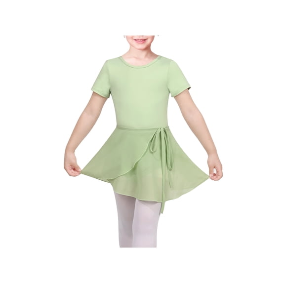 Sunny Fashion Girls Dress 2 Piece Combo Green Wrap Style Ballet Basic Irregular Hem 7-8 Years