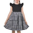 thumbnail image 1 of Sunny Fashion Girls Dress Black Gingham Plaid School Student Ruffle Cap Sleeve 5 Years, 1 of 6