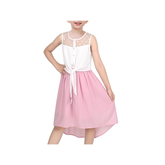 Sunny Fashion Girls Dress Blush Chiffon Mesh Formal Pageant Performance Bridesmaid Church Summer 10 Years
