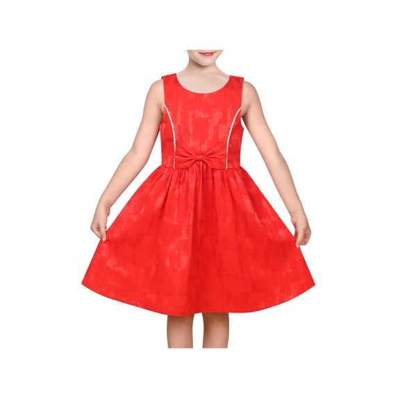 Sunny Fashion Girls Dress Bright Red Front Bow Jacquard Sleeveless Xmas Formal Special Occasion 12 Years
