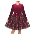 thumbnail image 1 of Sunny Fashion Girls Dress Burgundy Velvet Tartan Snowflake Tulle Bow Long Sleeve Christmas Winter 8 Years, 1 of 8
