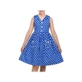 thumbnail image 1 of Sunny Fashion Girls Dress Cotton Blue Polka Dot Pocket V Neck Button Vintage Casual School Sundress 6 Years, 1 of 8