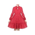 thumbnail image 1 of Sunny Fashion Girls Dress Crimson Golden Star Ruffle Collar Keyhole Tie Long Puff Sleeve Tiered Xmas 6 Years, 1 of 5