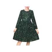Sunny Fashion Girls Dress Emerald Sparkle Sequin Long Sleeve Christmas Holiday New Year Celebration 6 Years
