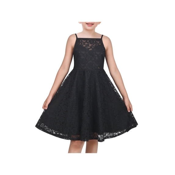 Sunny Fashion Girls Dress Lace Overlay Spaghetti Strap Flared Back Bow Party Recital 6 Years
