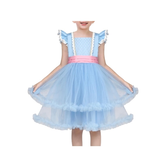 Sunny Fashion Girls Dress Pastel Lace Shepherdess Flutter Sleeve Tiered Tulle Princess Halloween 4 Years