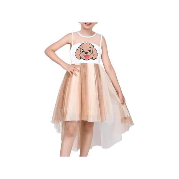Sunny Fashion Girls Dress Puppy Fluffy Dog Pet Embroidery High Low Sleeveless Tulle Party Casual 8 Years