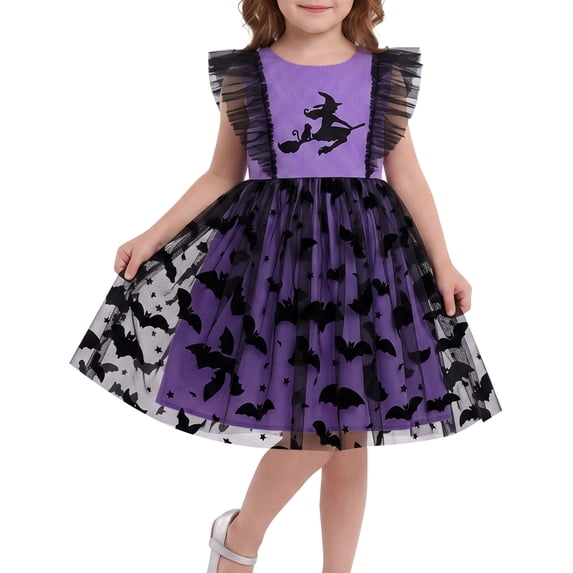 Sunny Fashion Girls Dress Purple Bat Halloween Holiday Tulle Sleeveless 6 Years