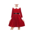 thumbnail image 1 of Sunny Fashion Girls Dress Red Velvet Christmas Santa Flared Long Sleeve Warm Winter Holiday Family 10 Years, 1 of 8