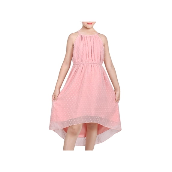 Sunny Fashion Girls Dress Rose Halter Textured Dot Chiffon Party Holiday Spring Summer Sundress 7 Years