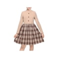 thumbnail image 1 of Sunny Fashion Girls Dress Tan Cream Plaid Long Sleeve Ribbed Knit Preppy School Daily Casual Comfortable 5 Years, 1 of 7