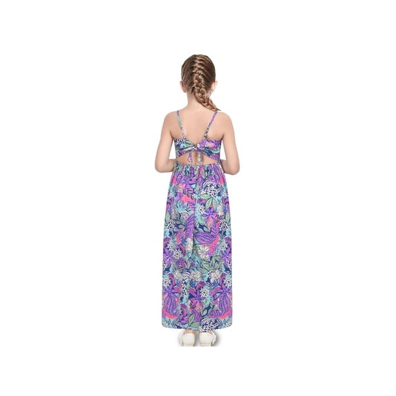 Sunny Fashion Girls Dress Tropical Floral Leaf Spaghetti Split Hem Beach Summer 10 Years