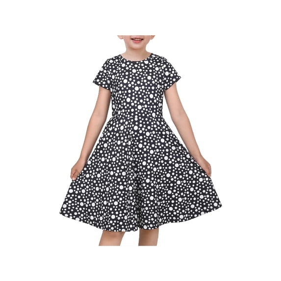 Sunny Fashion Girls Dress Vintage Polka Dot Black White School Retro Classic Daily Sundress 8 Years