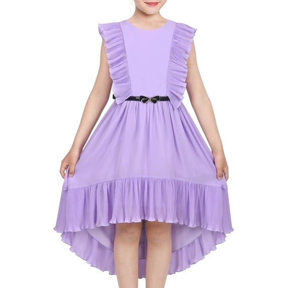 Sunny Fashion Girls Dress Violet Ruffle Butterfly Belt Irregular Hem Princess Formal 14 Years