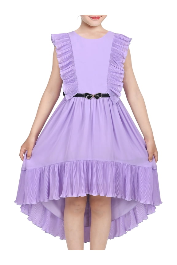Girls Dress Violet Ruffle Butterfly Belt Irregular Hem Princess Formal 8 Years