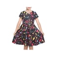 thumbnail image 1 of Sunny Fashion Girls Dresses Short Sleeve Black With Colorful Cat Print Casual Daily Wear Dress 4 Years, 1 of 7