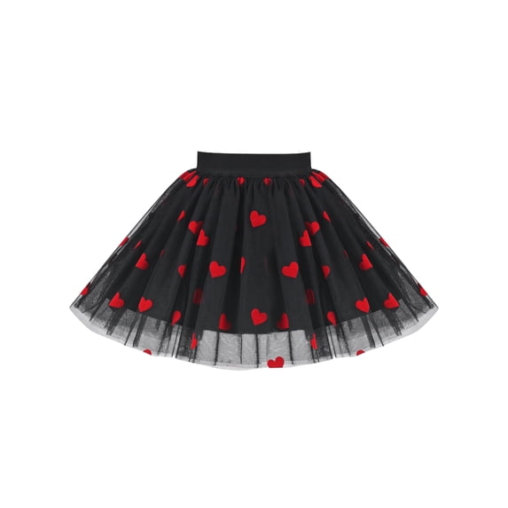 Sunny Fashion Girls Skirt Black Valentine Day Love Heart Mini Mesh Tutu Dance 7-8 Years