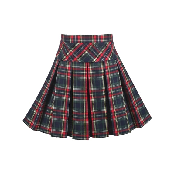 Sunny Fashion Girls Skirt Green Red Gingham Plaid Pleated Elastic Retro School Party 6 Years